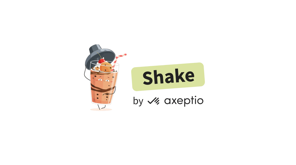 Milkshake character with the text Shake by Axeptio